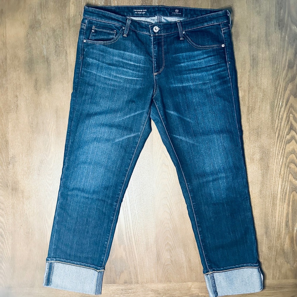 AG Adriano Goldschmied The Stevie Cuff Slim Straight Jeans Dark Wash Size 31‎